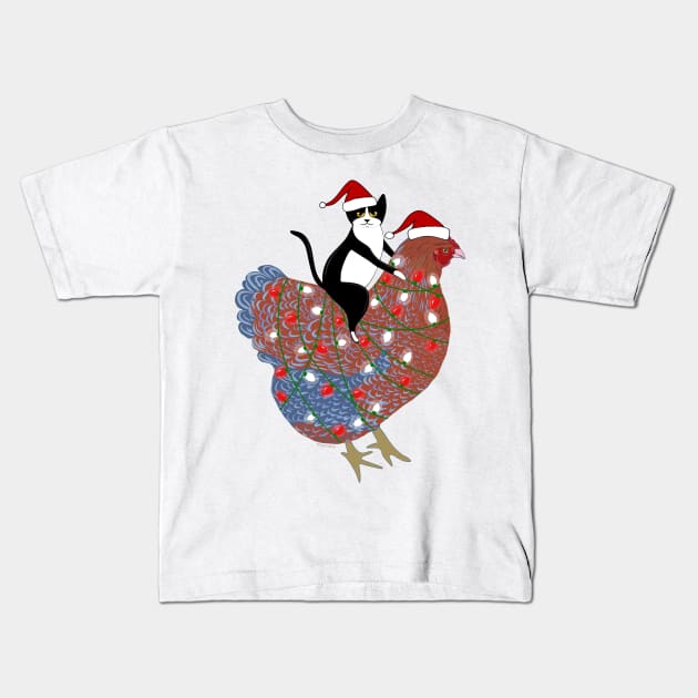 Meowy Chickenmas Kids T-Shirt by KilkennyCat Art